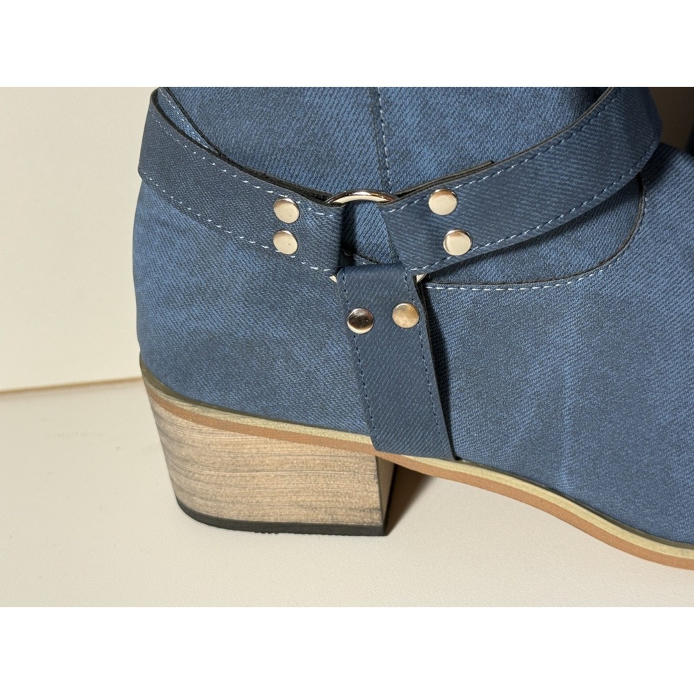 Women's Cowboy Western Jean Boots Heel Embroidery Retro Zipper Shoes Size 10 - Picture 6 of 7